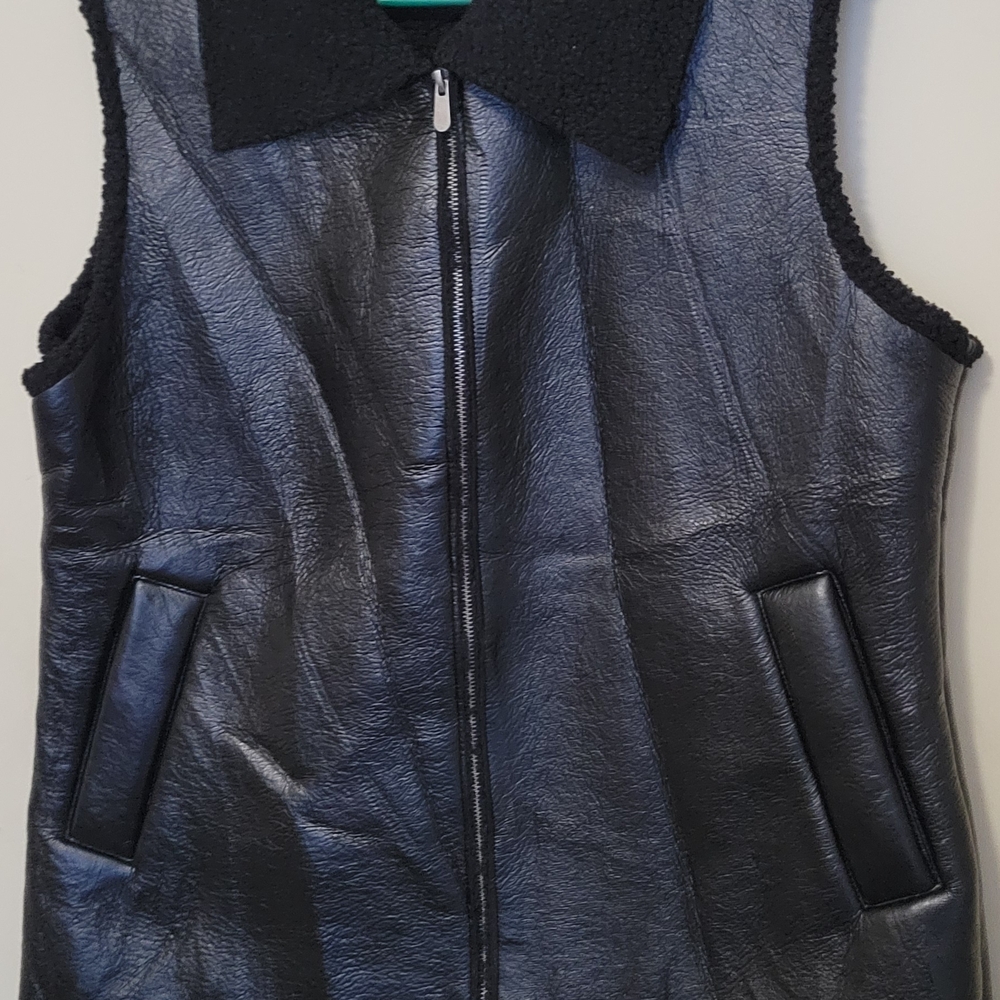 Black Faux Leather Vest with Zipper